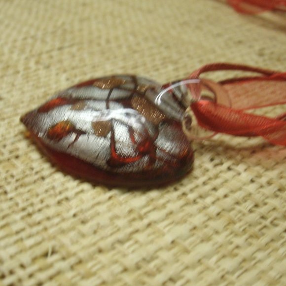 Murano Glass Red & Silver Heart Pendant Necklace - Picture 5 of 13